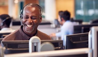 Man using business telephone