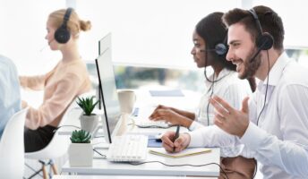 Team of workers using a VoIP service