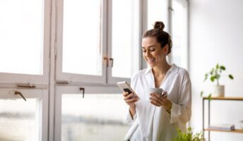 Employee using a VoIP softphone app in an office