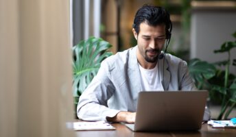 Man working using VoIP
