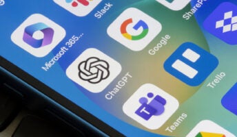 Icons of Slack alternatives like Teams and Google on phone screen