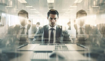 Worried and confused businessman finally realizing company has been hacked