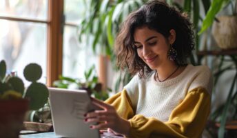 Woman using a laptop from home