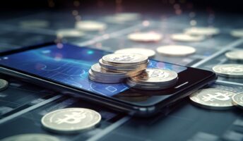 cryptocurrency coins on a phone