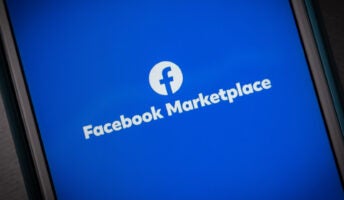 Logo and background of Facebook Marketplace against a dark background