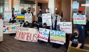 Google workers stage a sit-in protest and its offices in opposition to Project Nimbus