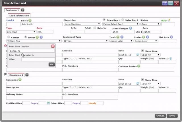 ITS Dispatch Software active load