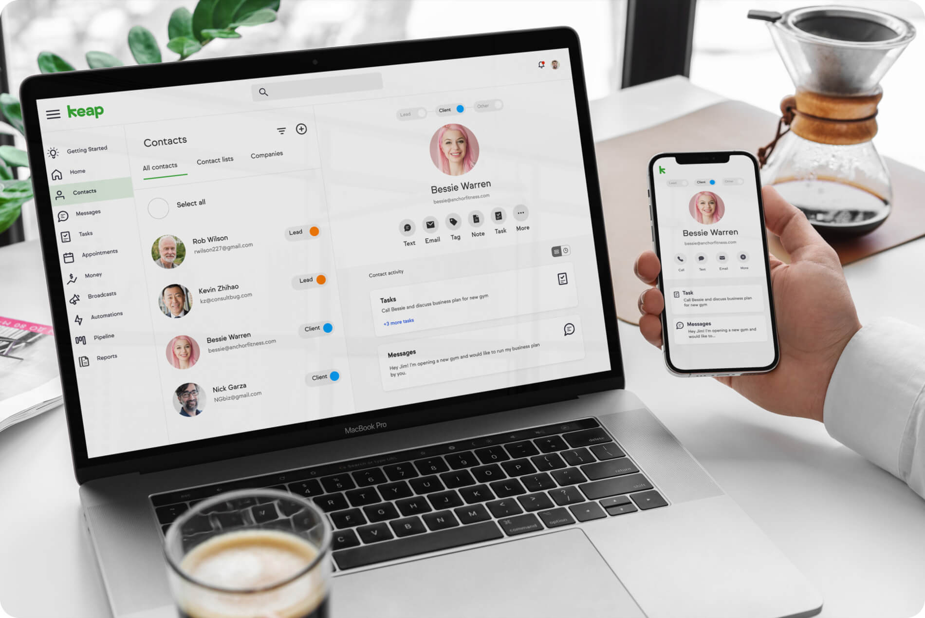 Keap on desktop and mobile