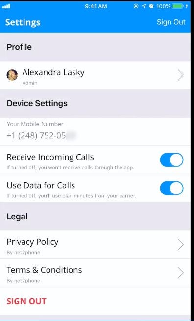 net2phone mobile app settings