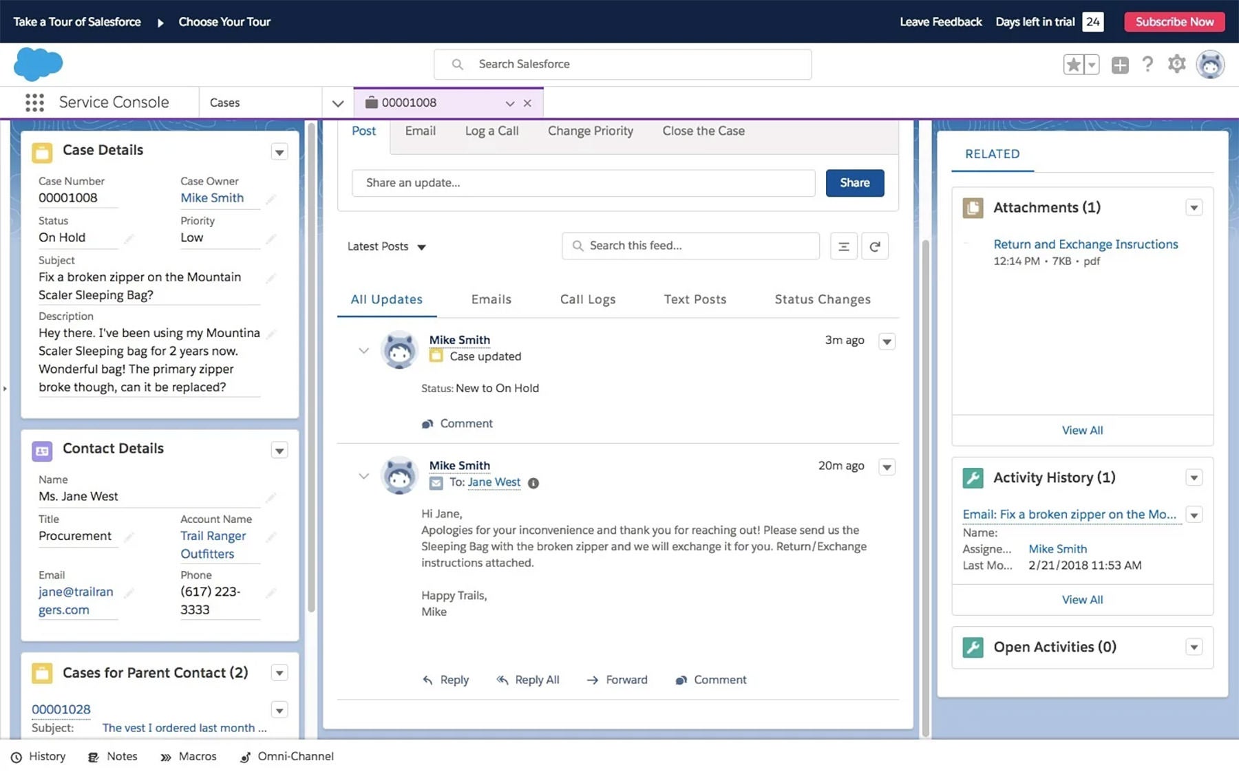 Salesforce Service Cloud dashboard