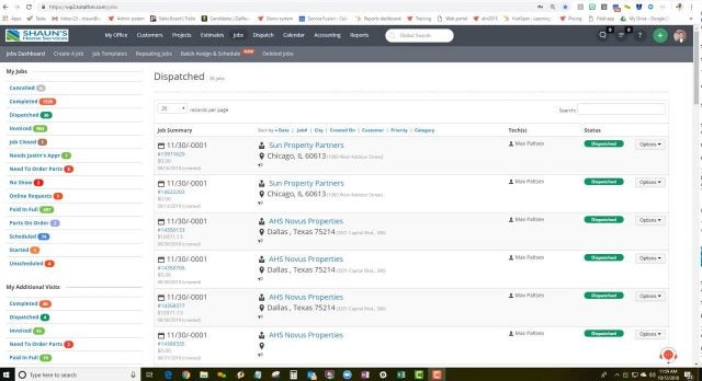 Service Fusion Dispatch: jobs