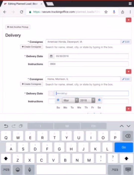 TruckingOffice software planned load