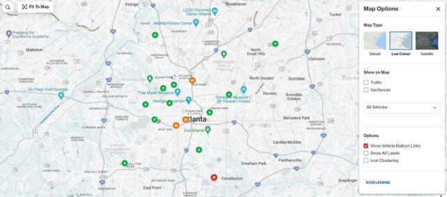 Verizon Connect Reveal software, full map view.