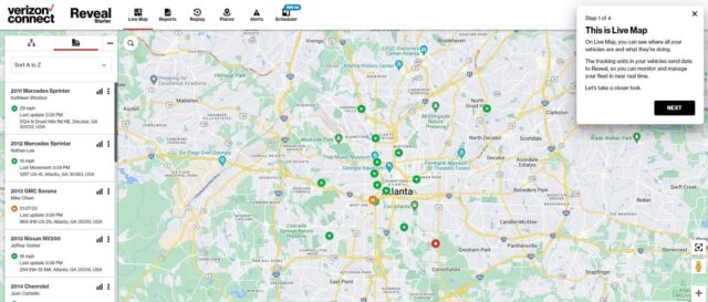 Verizon Connect Reveal: map view