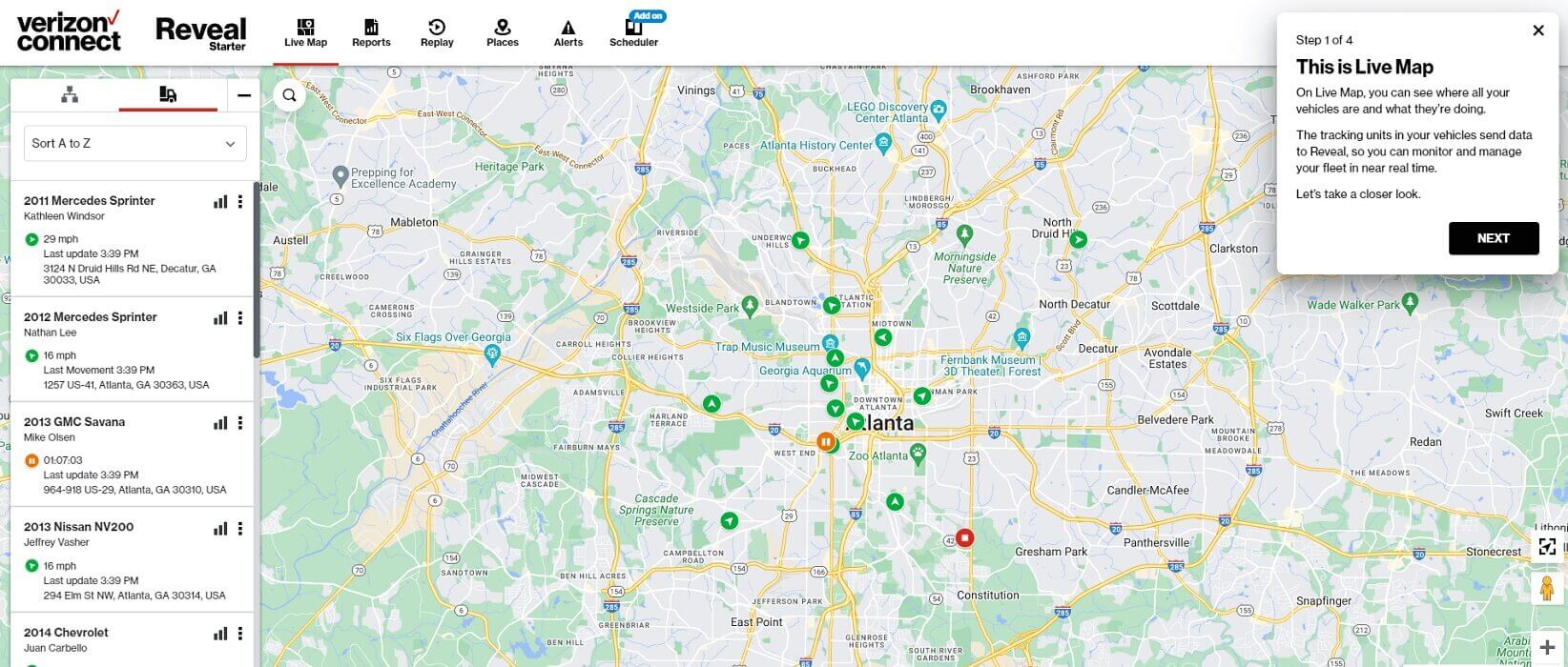 Verizon Connect Reveal: map view