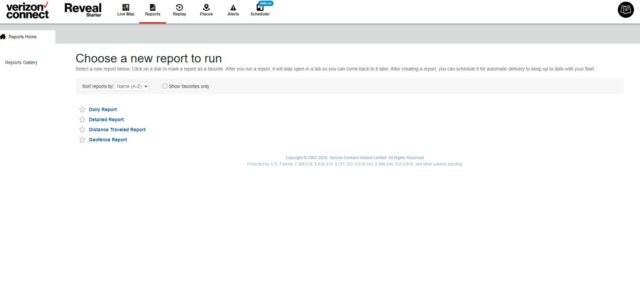 Verizon Connect Reveal's Reports homepage