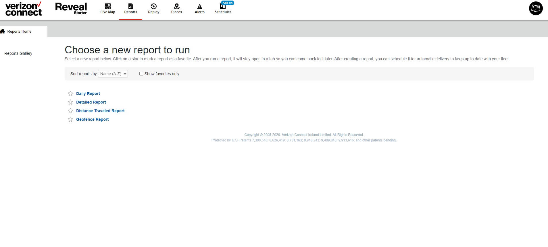 Verizon Connect Reveal's Reports homepage