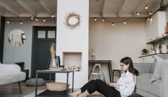 A woman working remotely