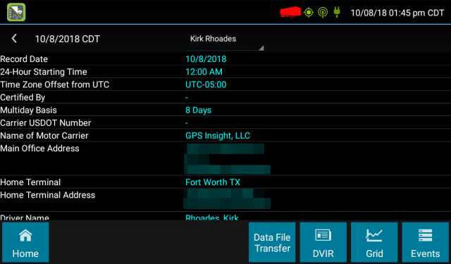 GPS Insight ELD software report