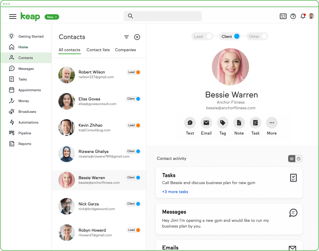 Keap CRM contacts