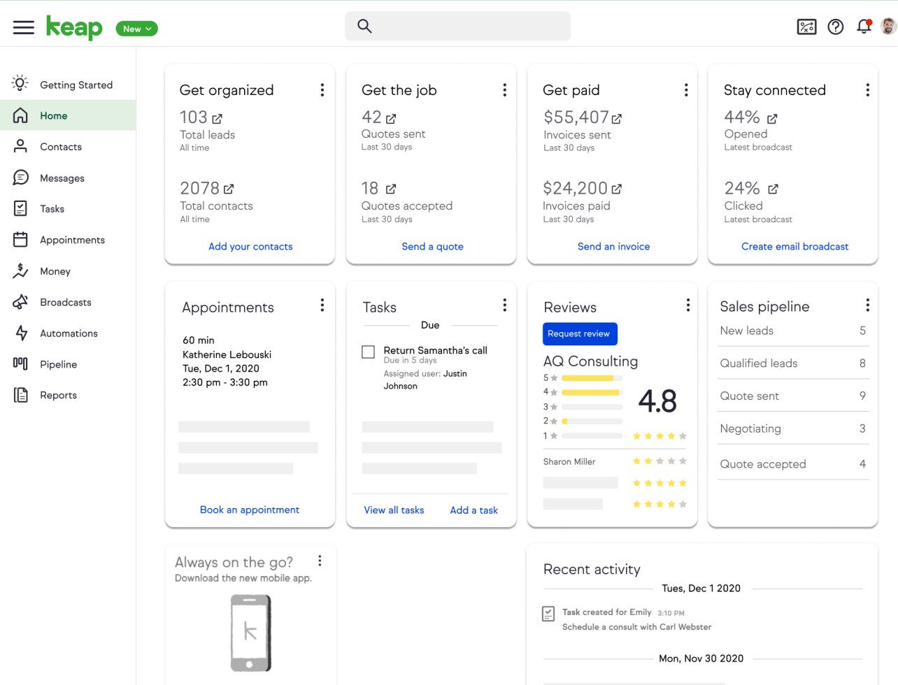 Keap Dashboard