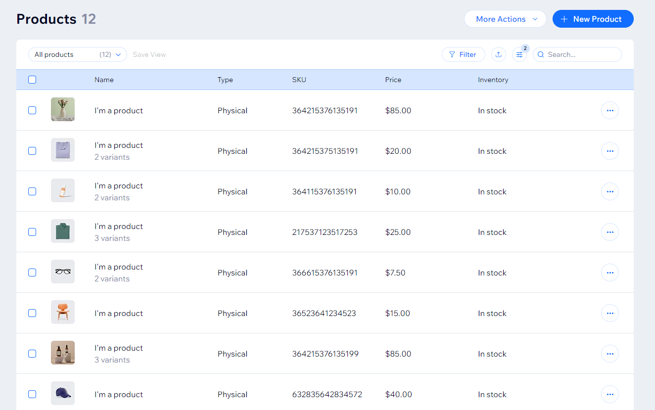 Wix ecommerce product variants feature
