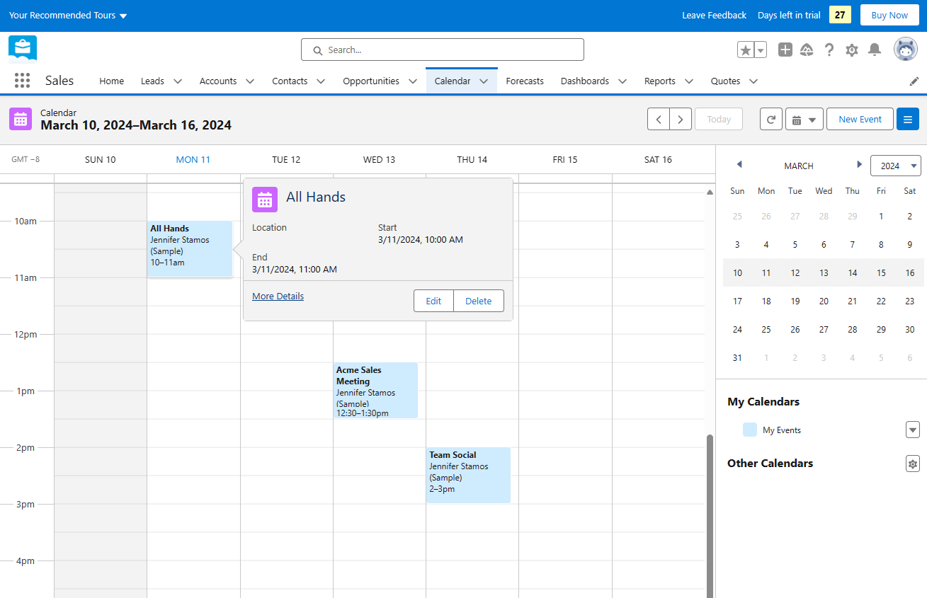 Salesforce Calendar View (March 2024)