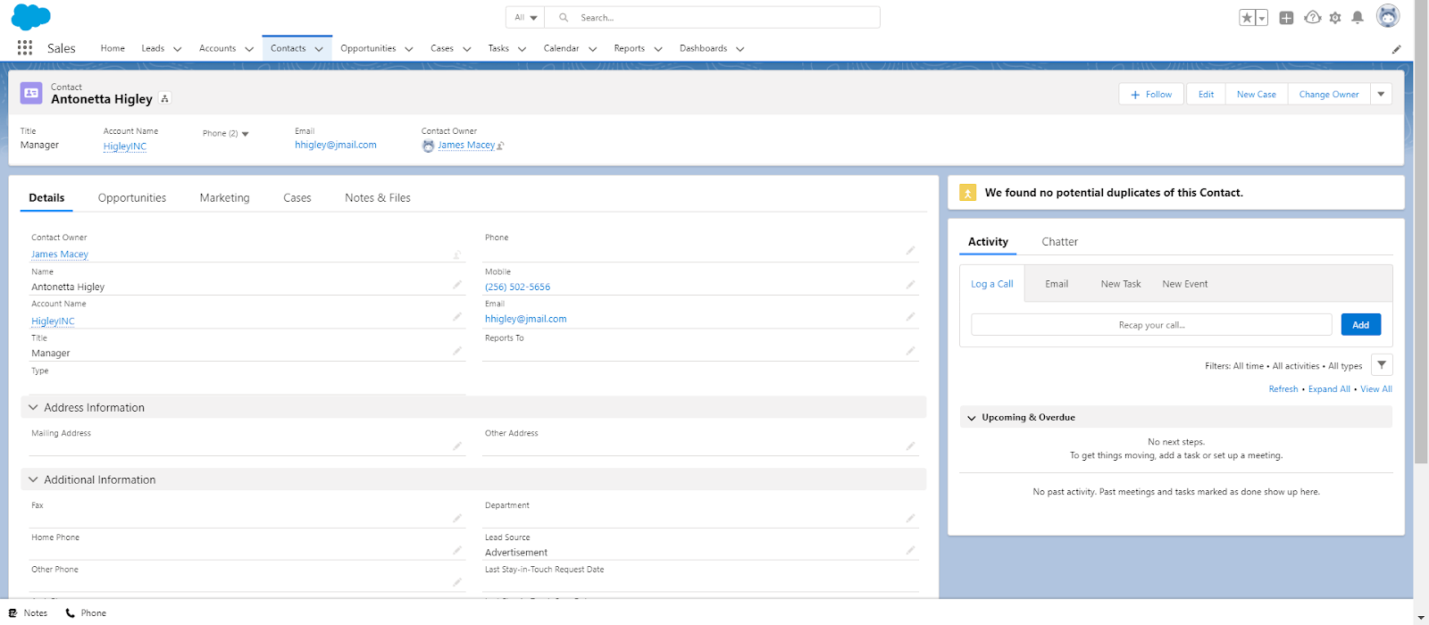 Salesforce Contact Info