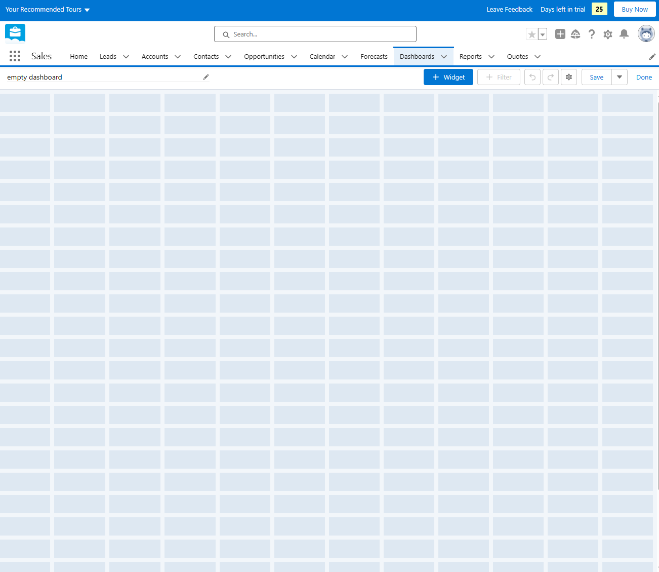 Salesforce Empty Dashboard