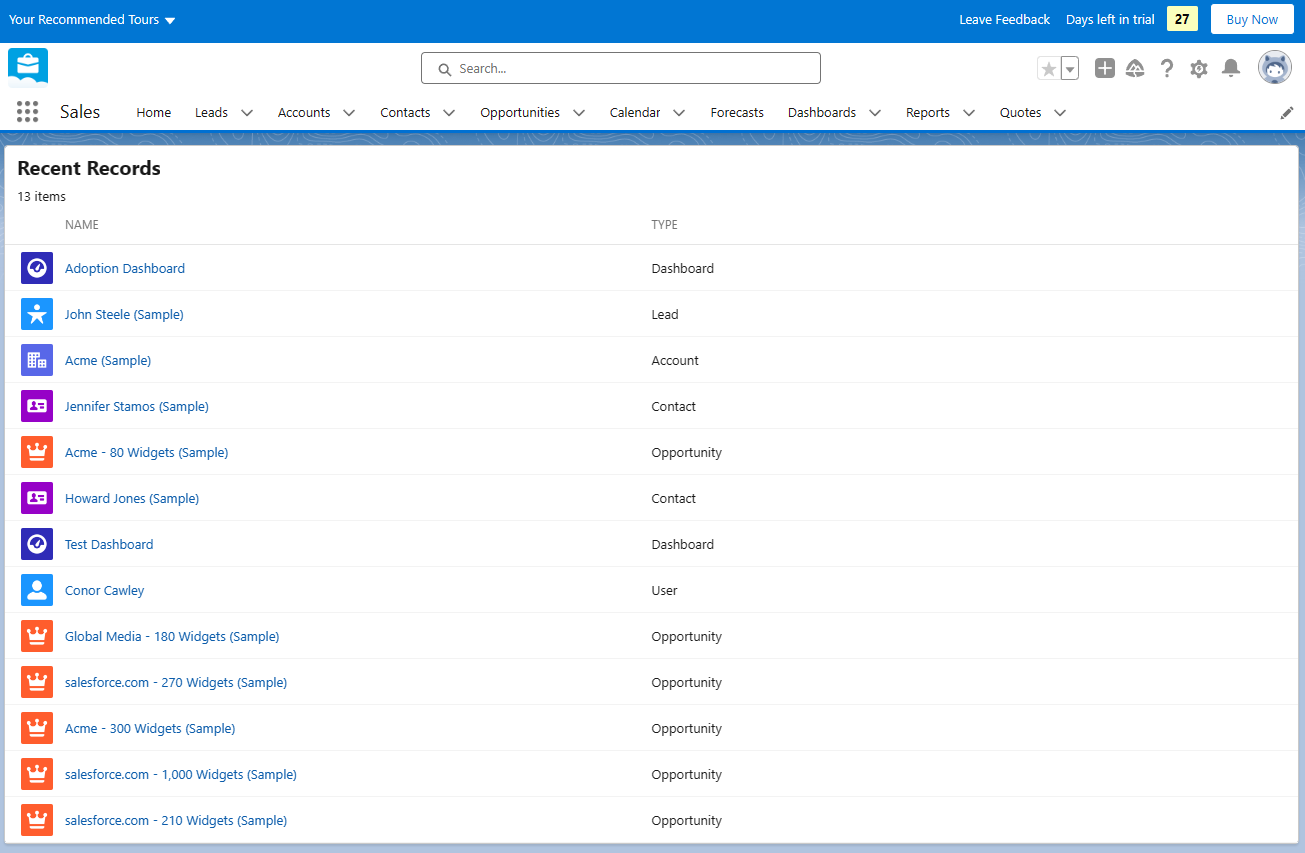 Salesforce Recent Records (March 2024)