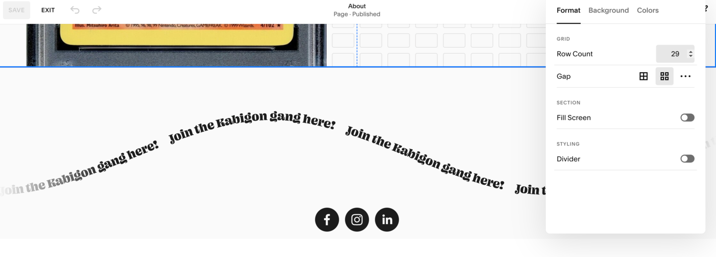 Squarespace Fluid Editor text option