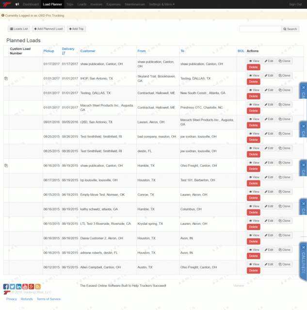 TruckingOffice: planned loads