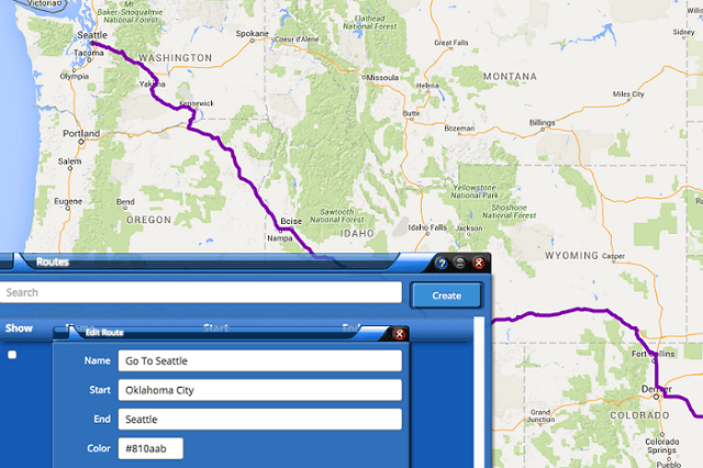 US Fleet Tracking route map